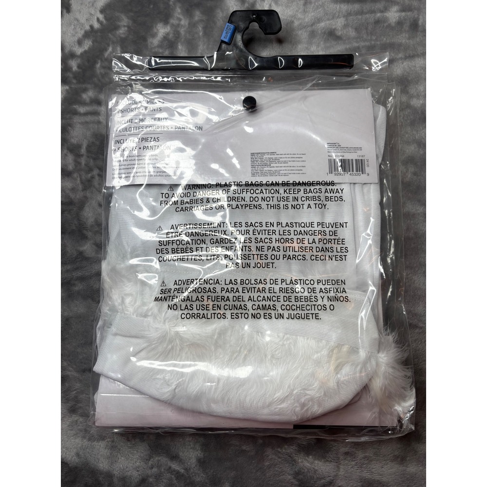 White Mesh Flared Pants with Faux Fur Trim 2pc Set Adult L/XL Fits Up to Size 16 - Picture 4 of 5